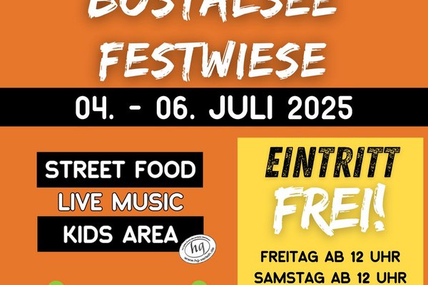 Ein buntes Plakat für das Schlemmer-Festival am Bostalsee. Darauf stehen die Daten und ein kleiner Streetfood-Truck ist abgebildet.