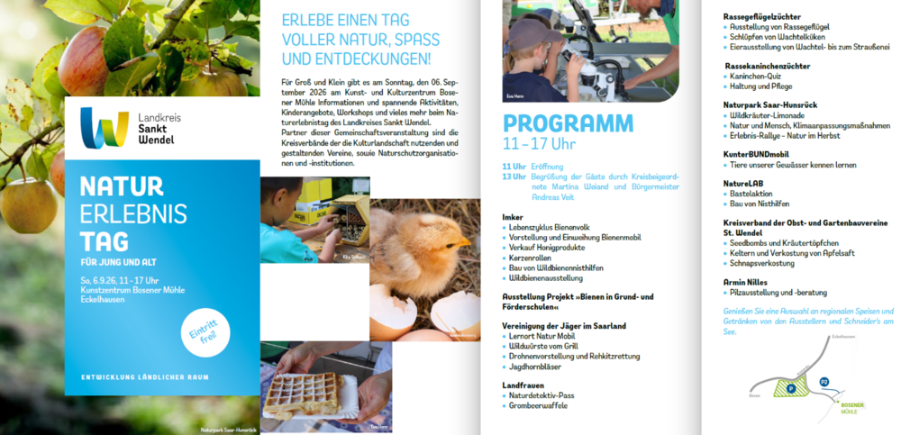 Das Programm für den Naturerlebnistag am 06. September an der Bosener Mühle