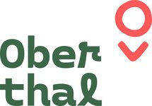 Logo von Oberthal mit dem Schriftzug Oberthal, wobei oben Ober und darunter thal steht. Oben rechts ist ein Kreis und darunter ein V zu sehen