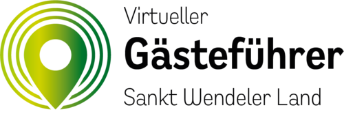 Logo Virtueller Gästeführer. Ein grünes Verortungszeichen mit dem Schriftzug "Virtuelles Gästeführer Sankt Wendeler Land" daneben.